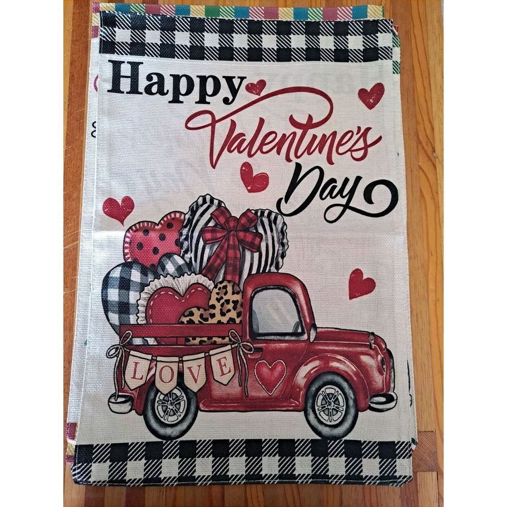 NEW Home & Garden 1pc Double Sided Happy Valentines With Truck Garden Flag 12x18